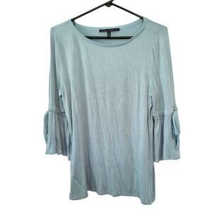 White House Black Market Blue Aquifer Tie Sleeve Tee Blouse Size Medium